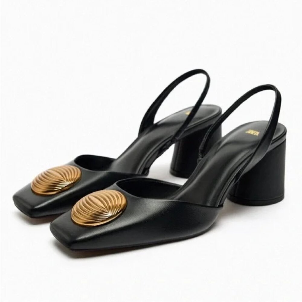 Zara Embellished Leather Slingback Heels